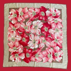 Vintage Adrienne Vittadini 100% Silk Scarf Magnolia Print Excellent Cond 80s 90s